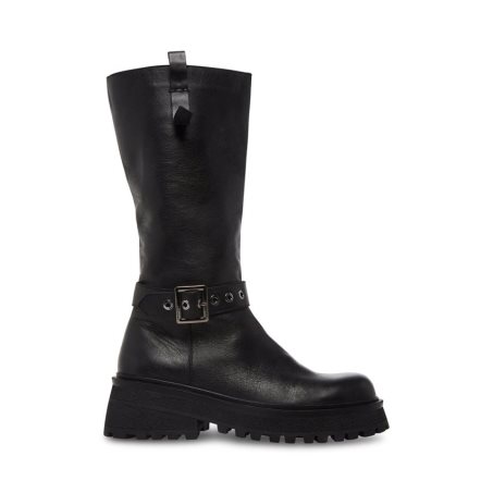 Black Steve Madden Willow Leather Women's High Boots | PH 8921JNQ